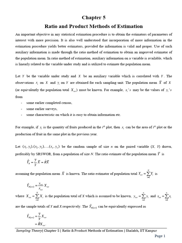 Ratio and Product Estimation Methods | PDF | Estimator | Mean Squared Error