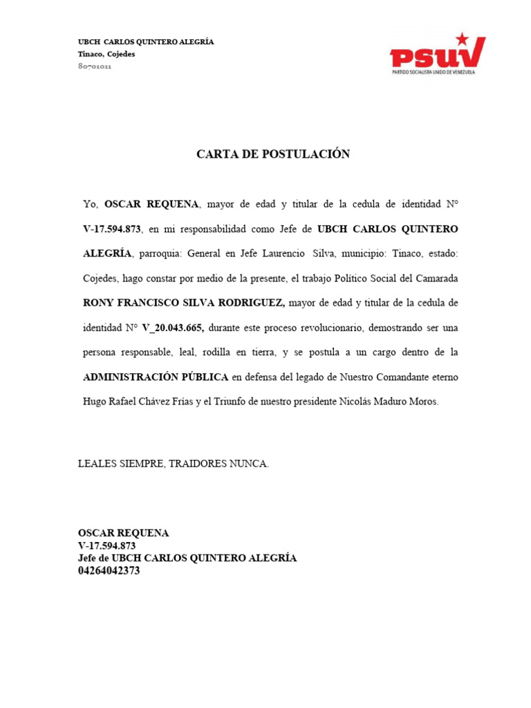 Carta postulacion ubch pdf