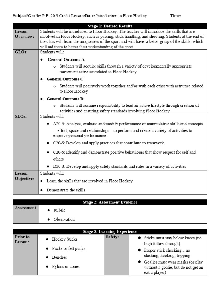 Floor Hockey Day 1 PDF Ice Hockey Behavioural Sciences