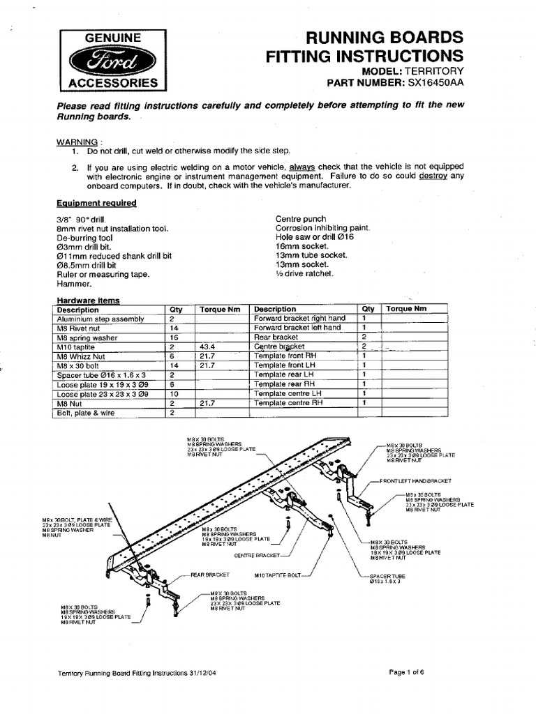 Ford Territory Side Step Installation Instructions PDF