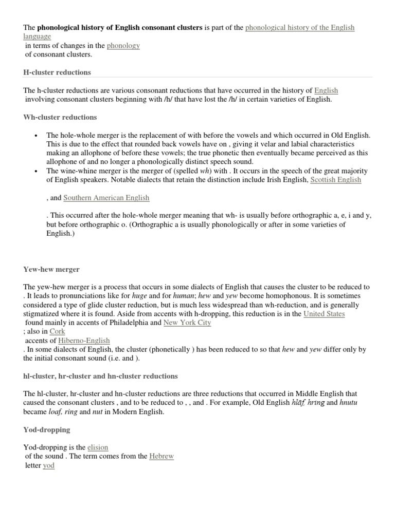 The Phonological History of English Consonant Clusters Is Part of The