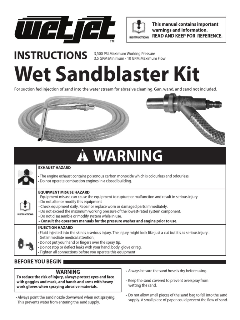 Wet Jet Pressure Washer Wet Sandblasting Kit Manual PDF