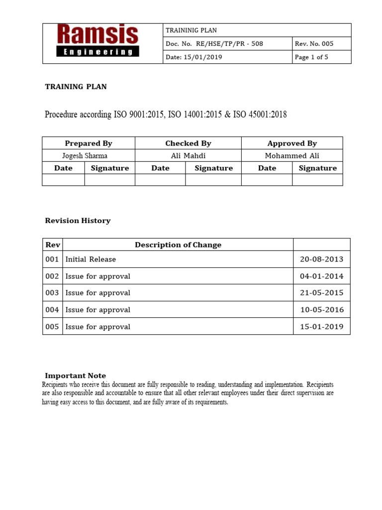23 HSE Training Matrix PDF Occupational Safety And Health Employment