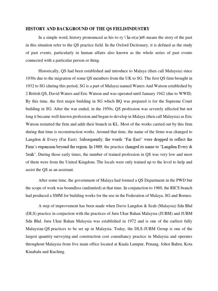 Quantity Surveying Field And Industry In Pdf Economics Procurement