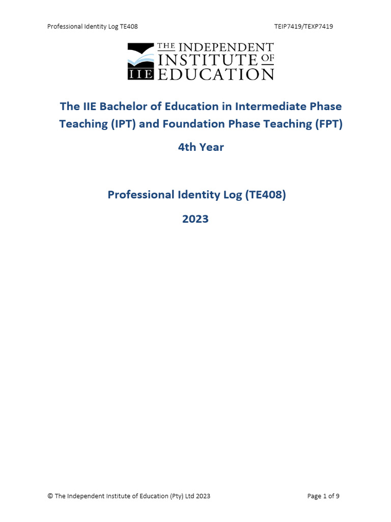 Professional Identity Log for Educators | PDF | Classroom Management ...