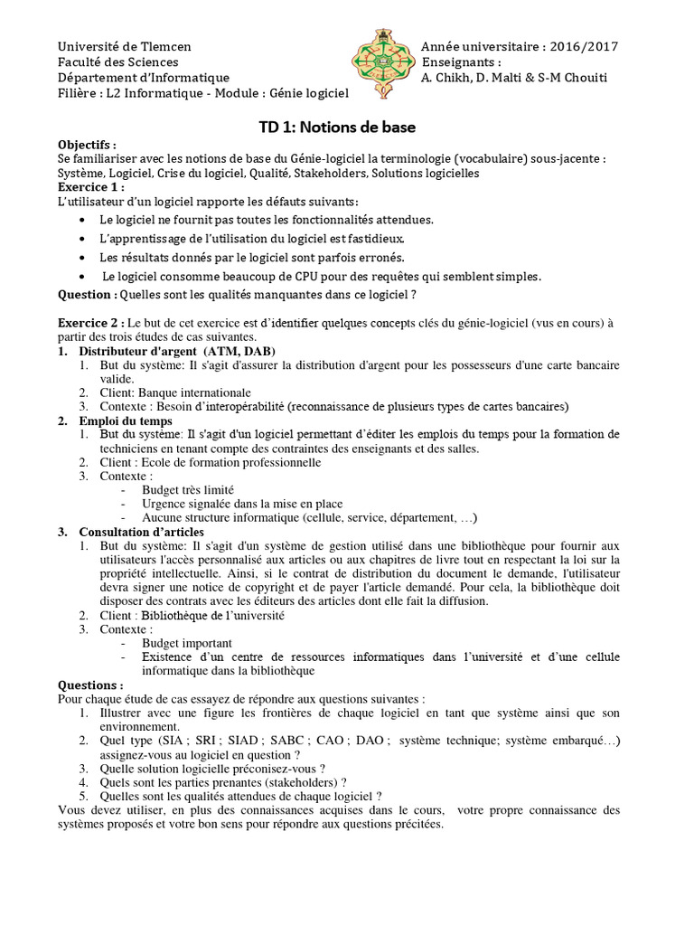 td1 GL 2017 | PDF | Informatique | Logiciel