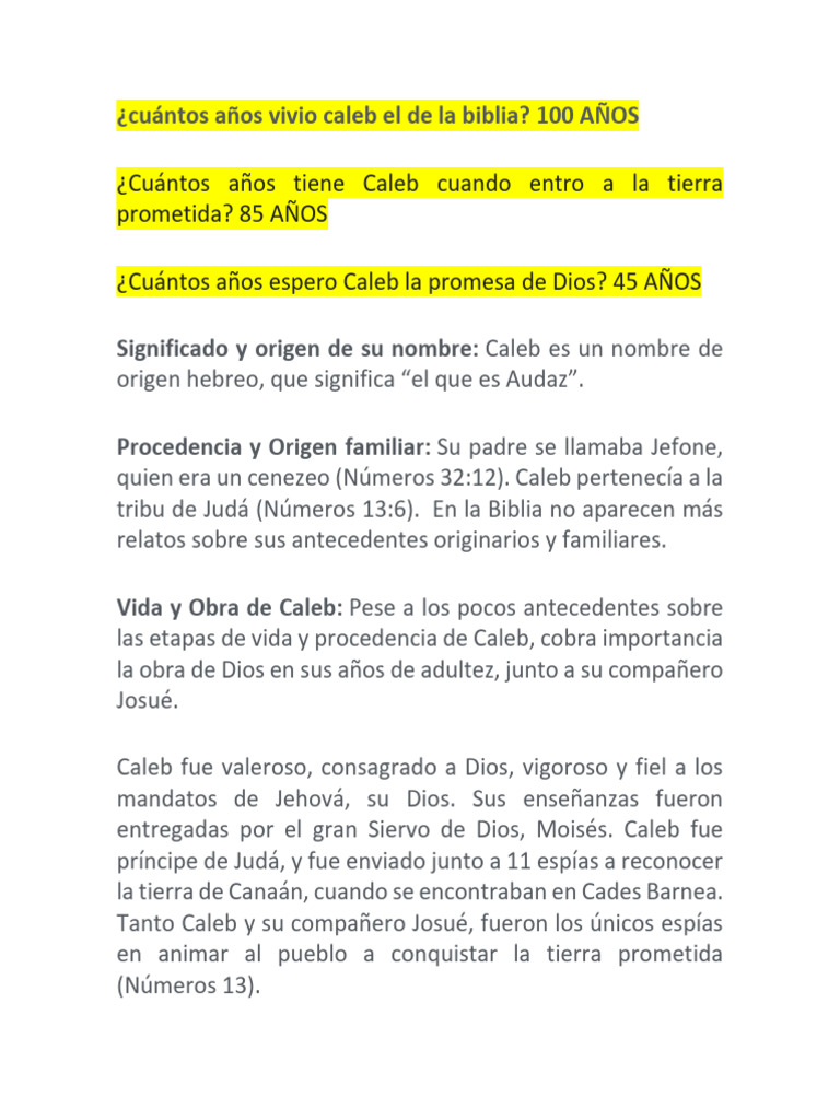 La vida y legado de Caleb en la Biblia | PDF | Libro de números | Joshua