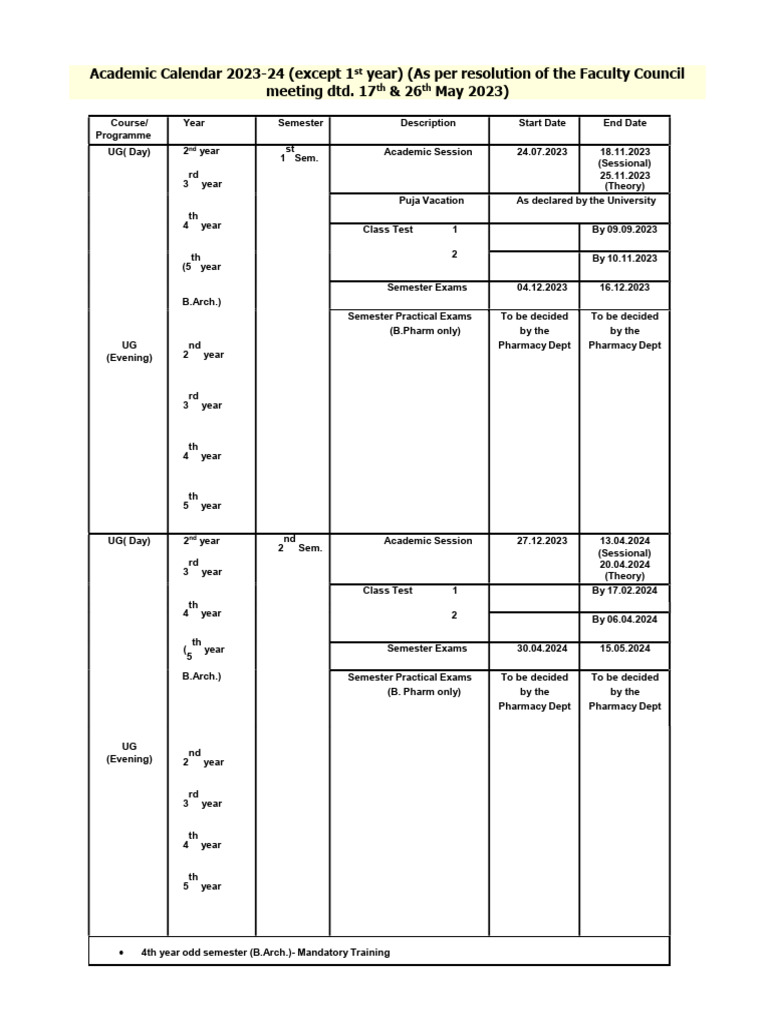 Acdemic Calender 2023 24 | PDF | Academic Term | Thesis