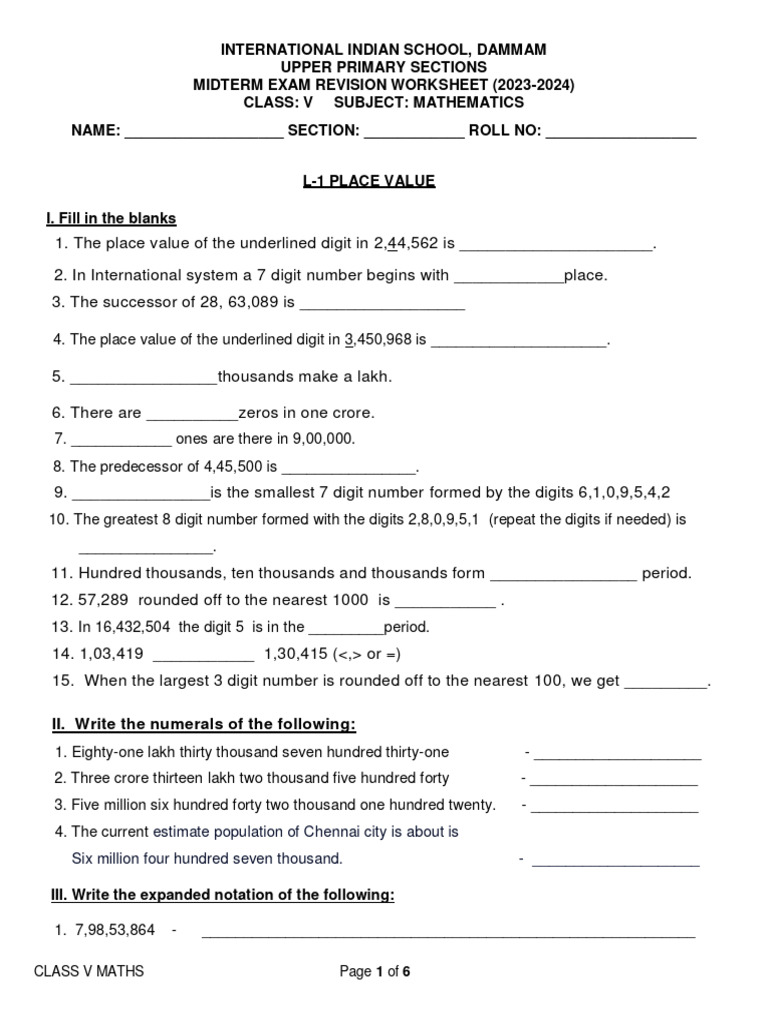 Class 5 Division and Multiplication Worksheet | PDF | Division ...