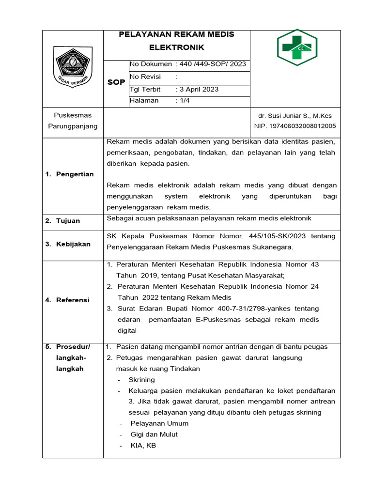 3.8.1.a SOP PELAYANAN REKAM MEDIS ELEKTRONIK | PDF