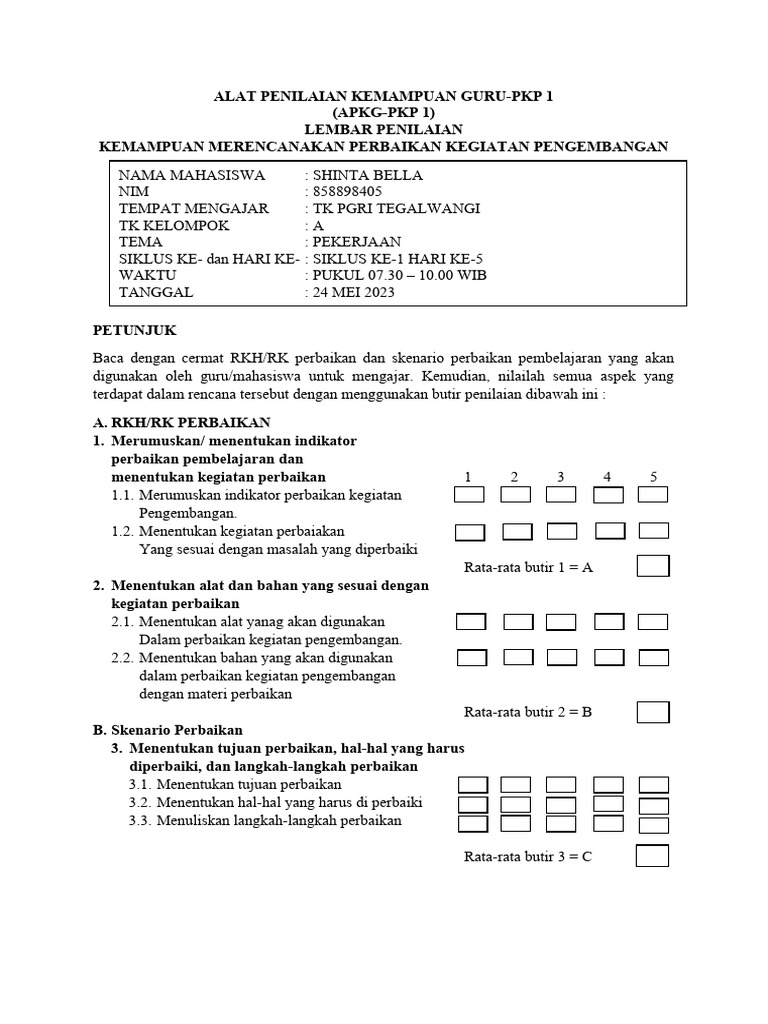 Download Format APKG 1 dan 2 PKP PAUD | PDF