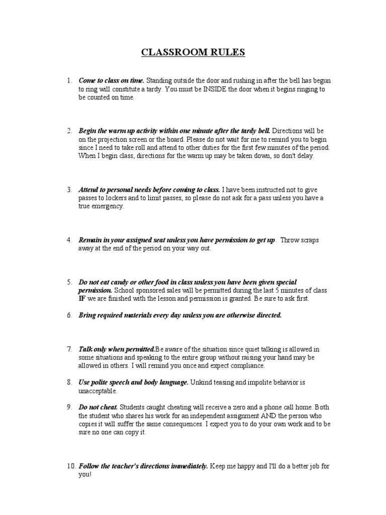 Essential Classroom Rules for Students | PDF | Wellness | Lifestyle