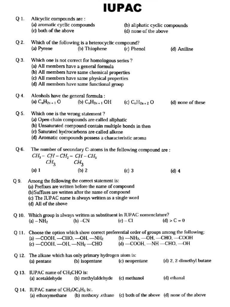 Iupac Names PDF Chemistry Physical Sciences
