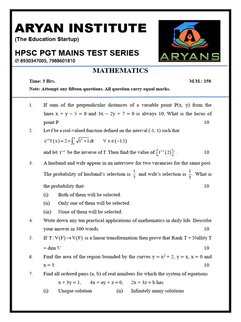 Maths Paper 1 PDF Basis (Linear Algebra) Equations