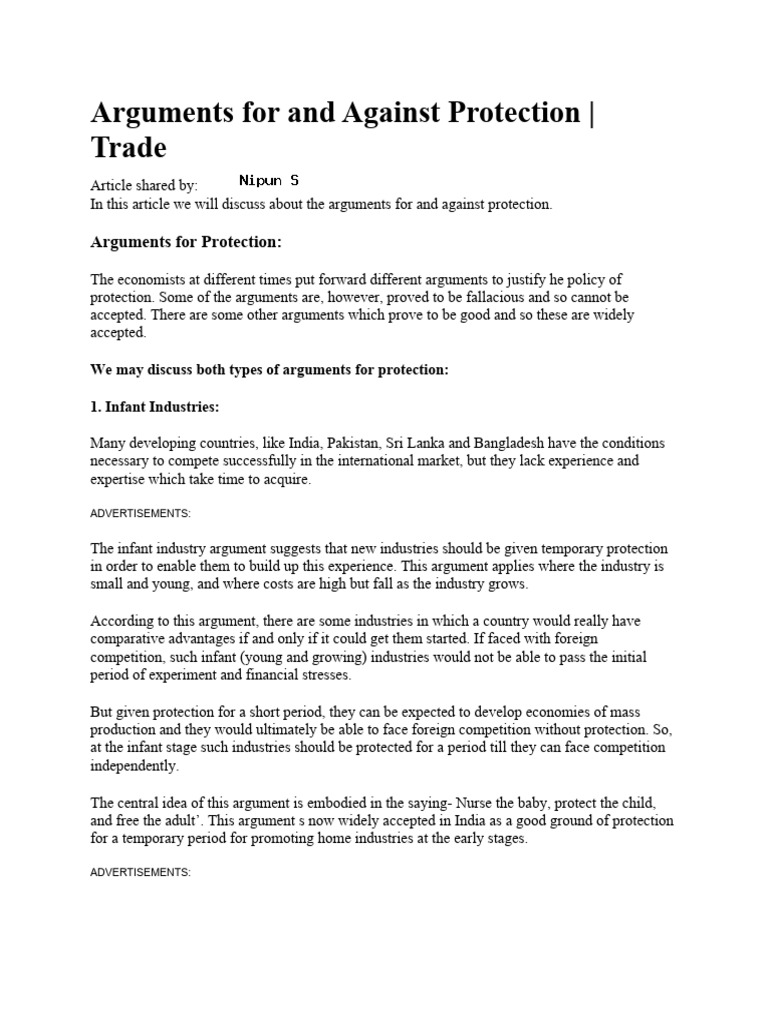 Arguments For and Against Protection | PDF | Finance & Money Management