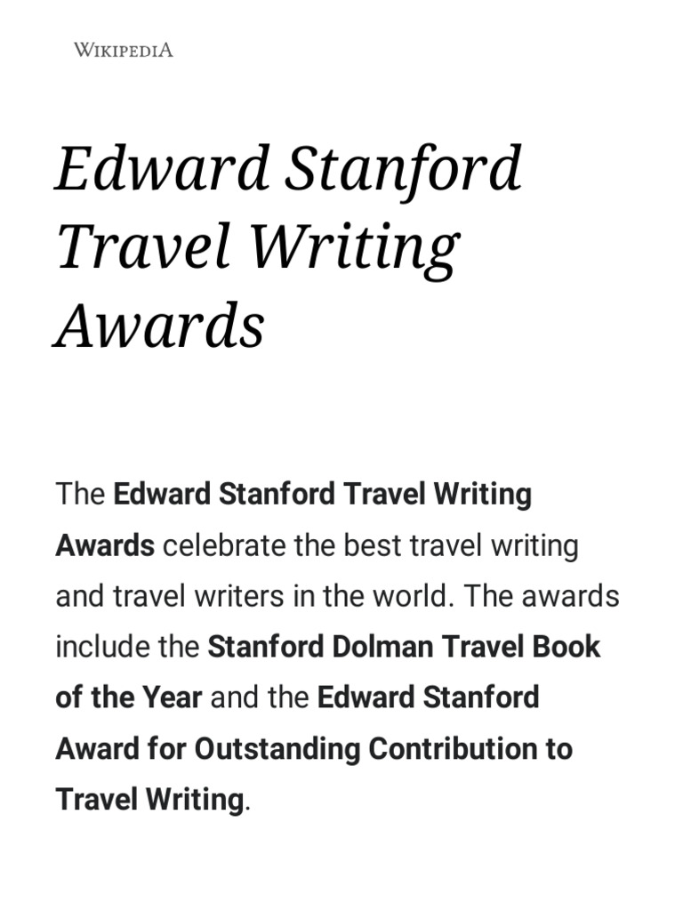 Edward Stanford Travel Writing Awards - Wikipedia | PDF | Travel ...