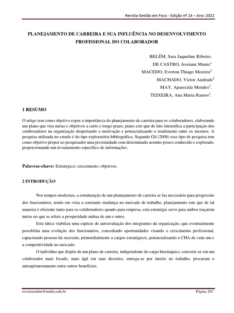 Planejamento de Carreira e Sua Influência 267 A 274 | PDF