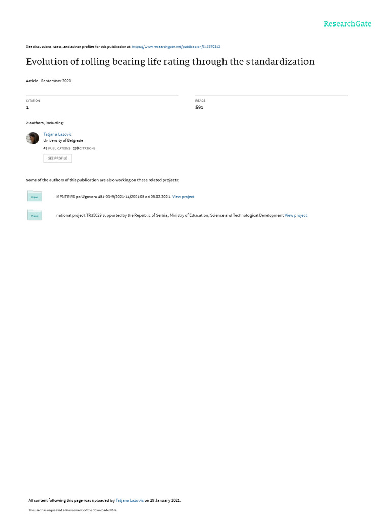 Evolution of Rolling Bearing Life Rating Through The Standardization PDF