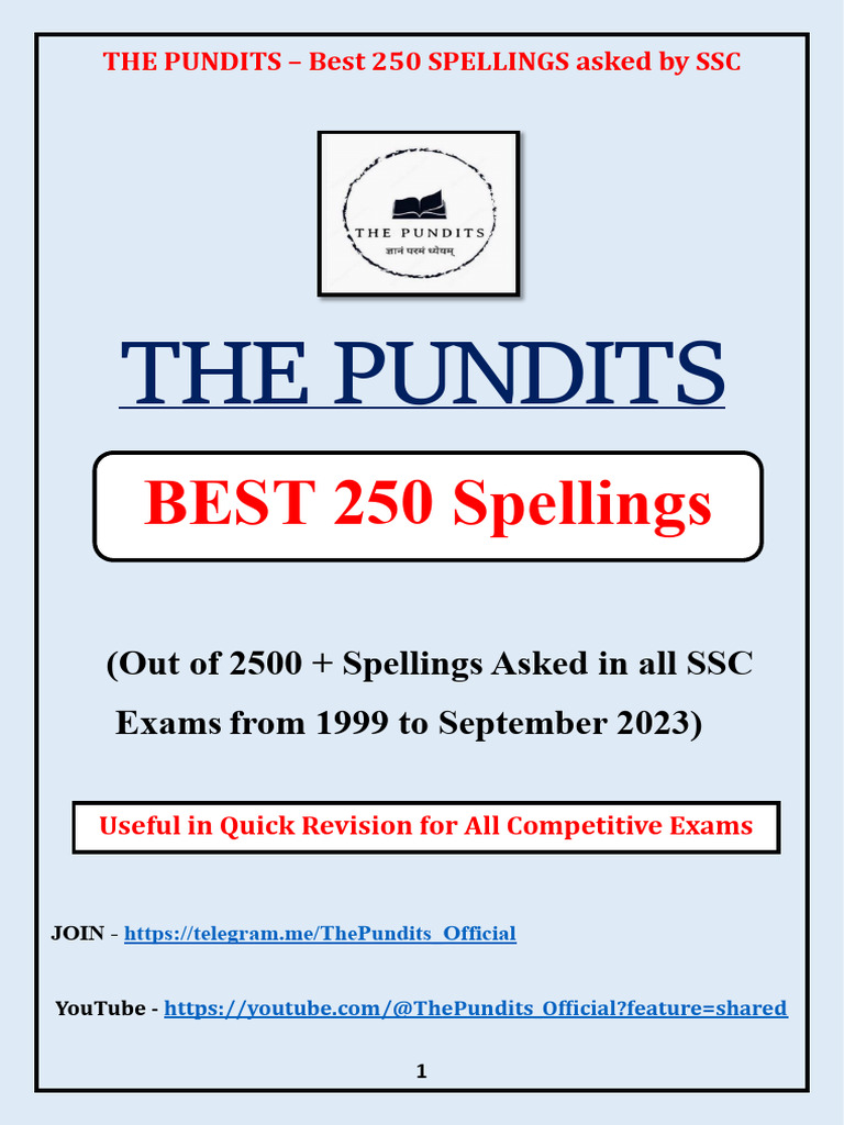Best 250 Spellings by THE PUNDITS | PDF
