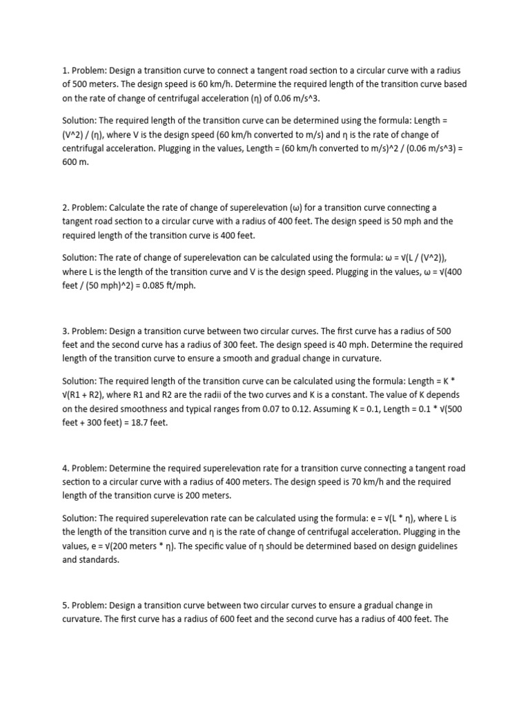 Transition Curve Design Calculations | PDF