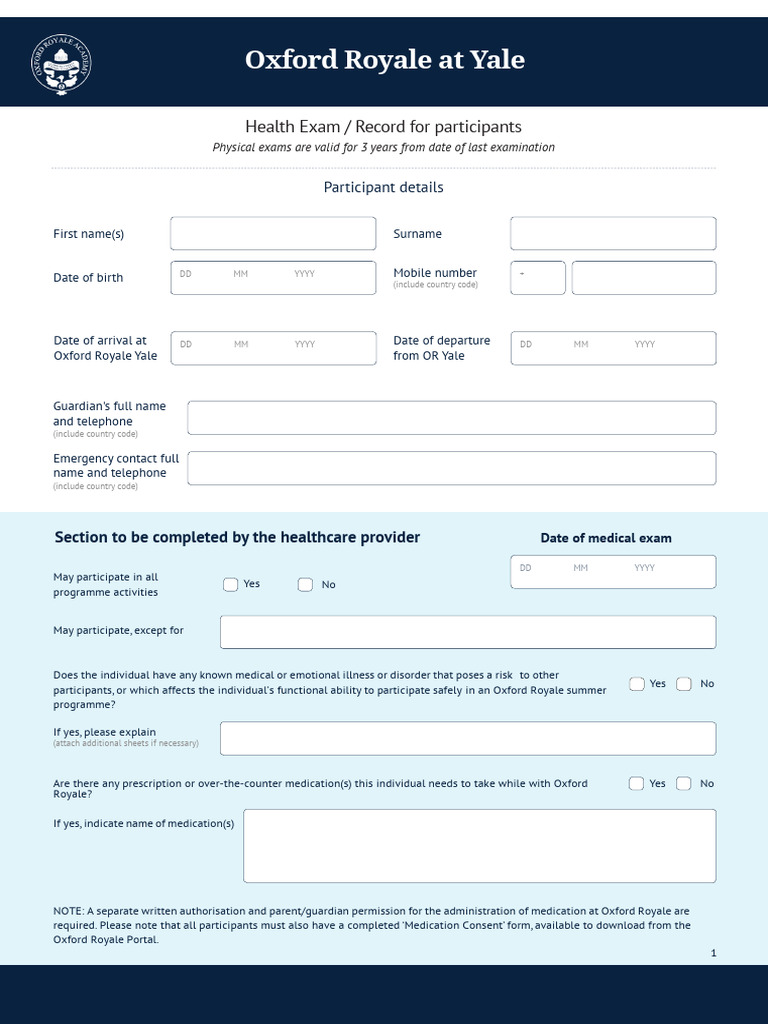 Yale Medical Form 2023 1 | PDF