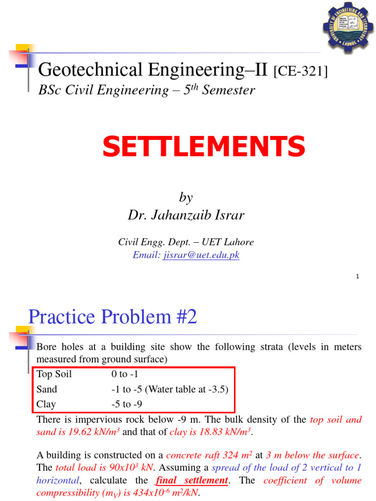 Geotechnical Engineering Settlement Calculations | PDF