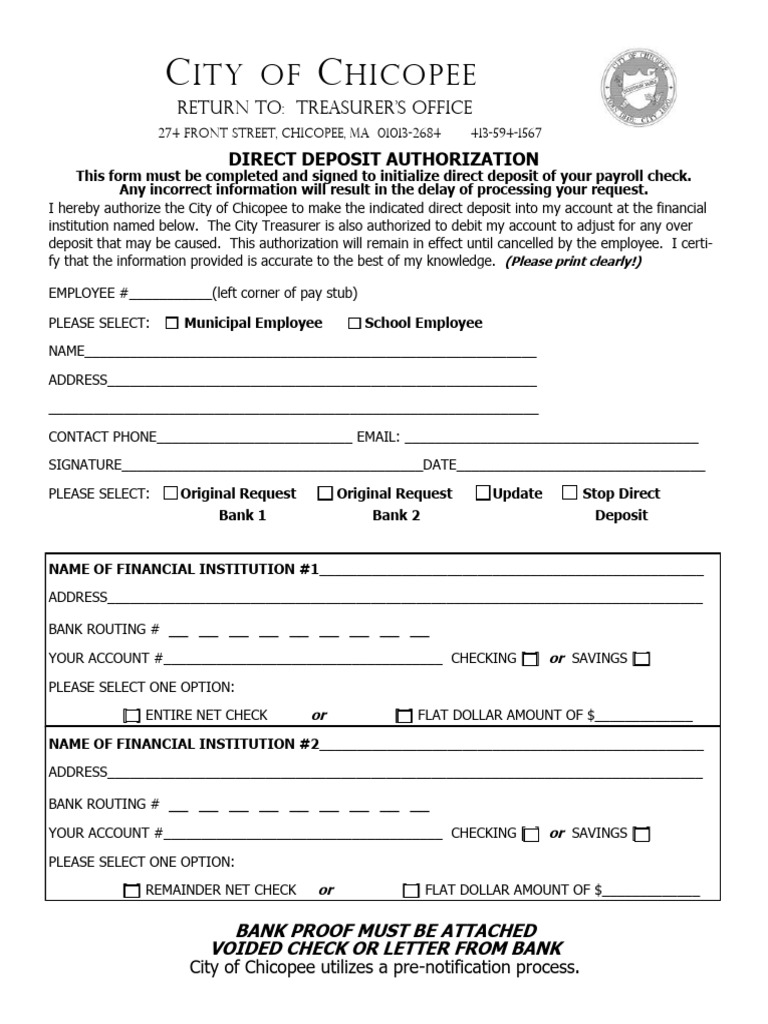 Direct Deposit Form 2020 Fill in PDF Cheque Paycheck