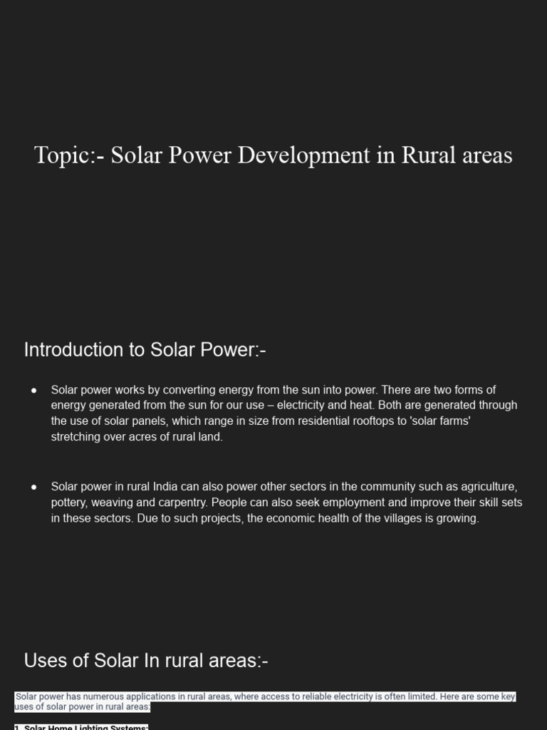 Solar Power Benefits for Rural Development | PDF | Solar Energy | Solar ...