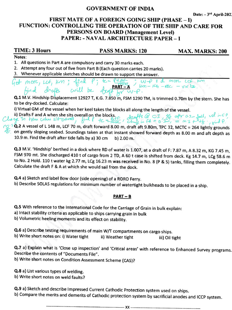 Naval Architecture Phase-I Exam Paper | PDF