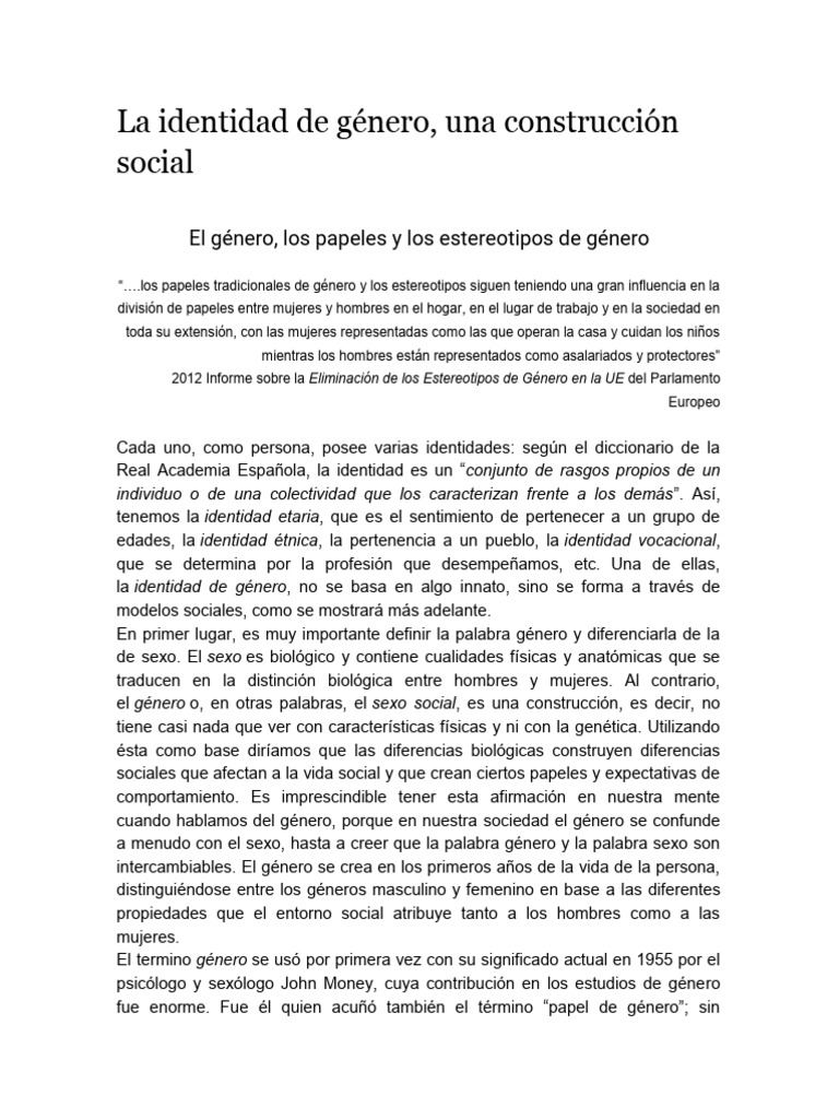 La Identidad de Género, Una Construcción Social | PDF | Género ...