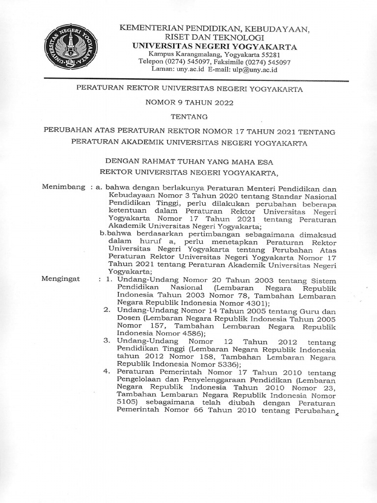 PR 9 2022 Perubahan Peraturan Akademik No 17 Tahun 2021 PDF