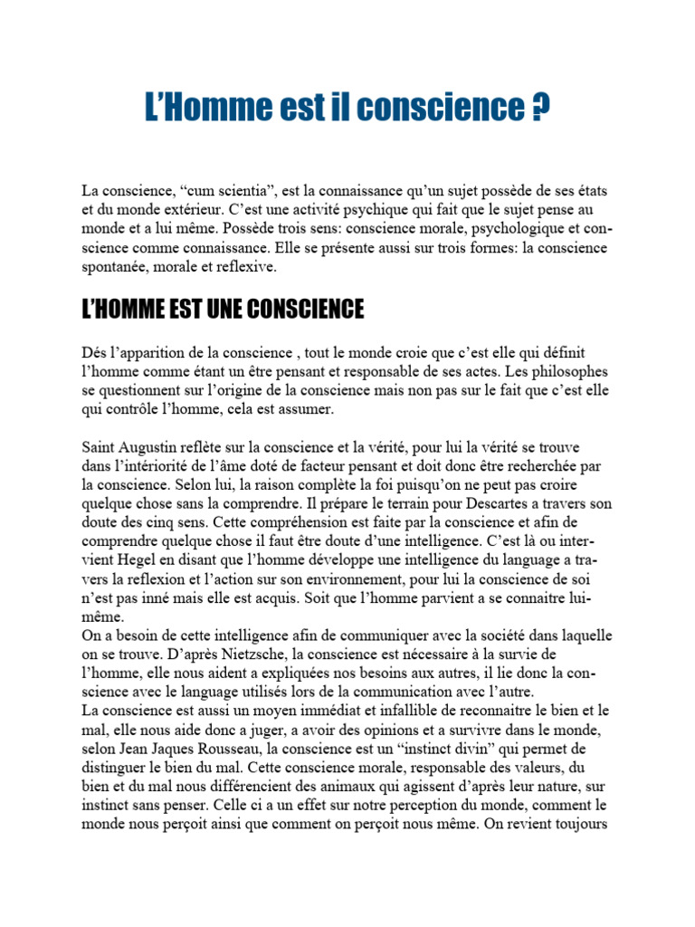 Conscience et Inconscient : Définir l'Homme | PDF | Conscience ...