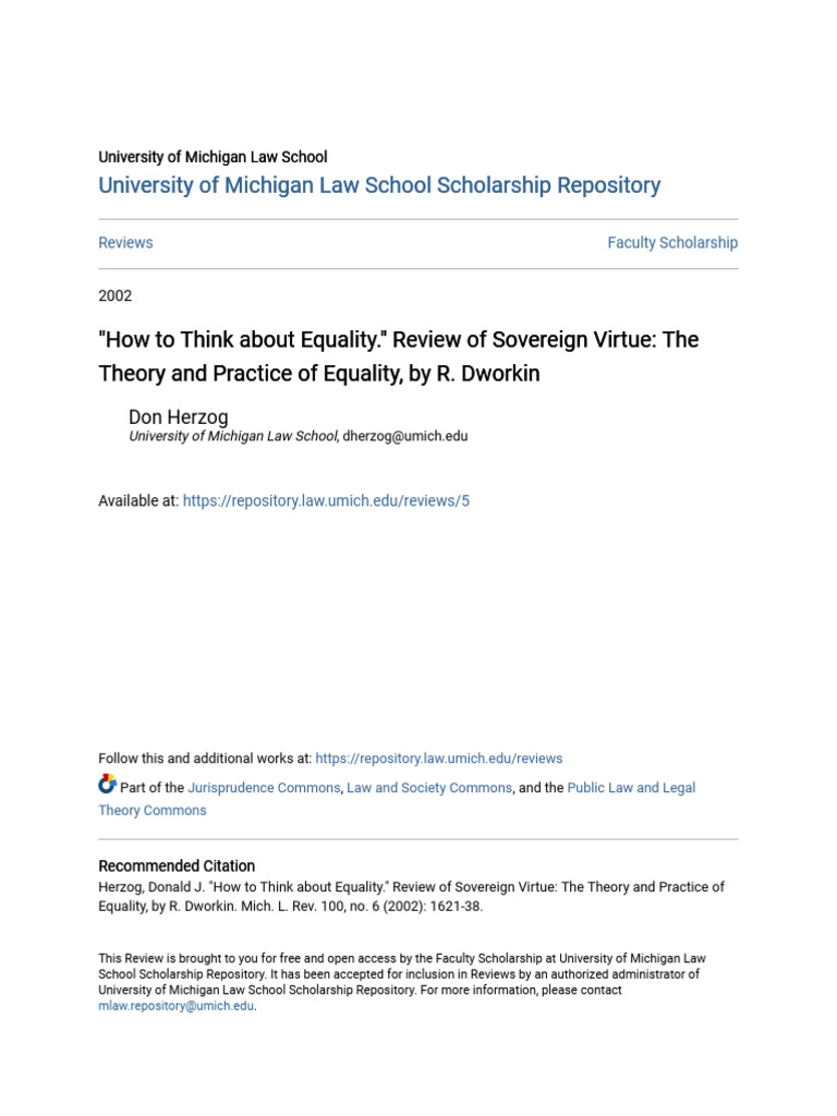 How To Think About Equality. Review of Sovereign Virtue The TH PDF