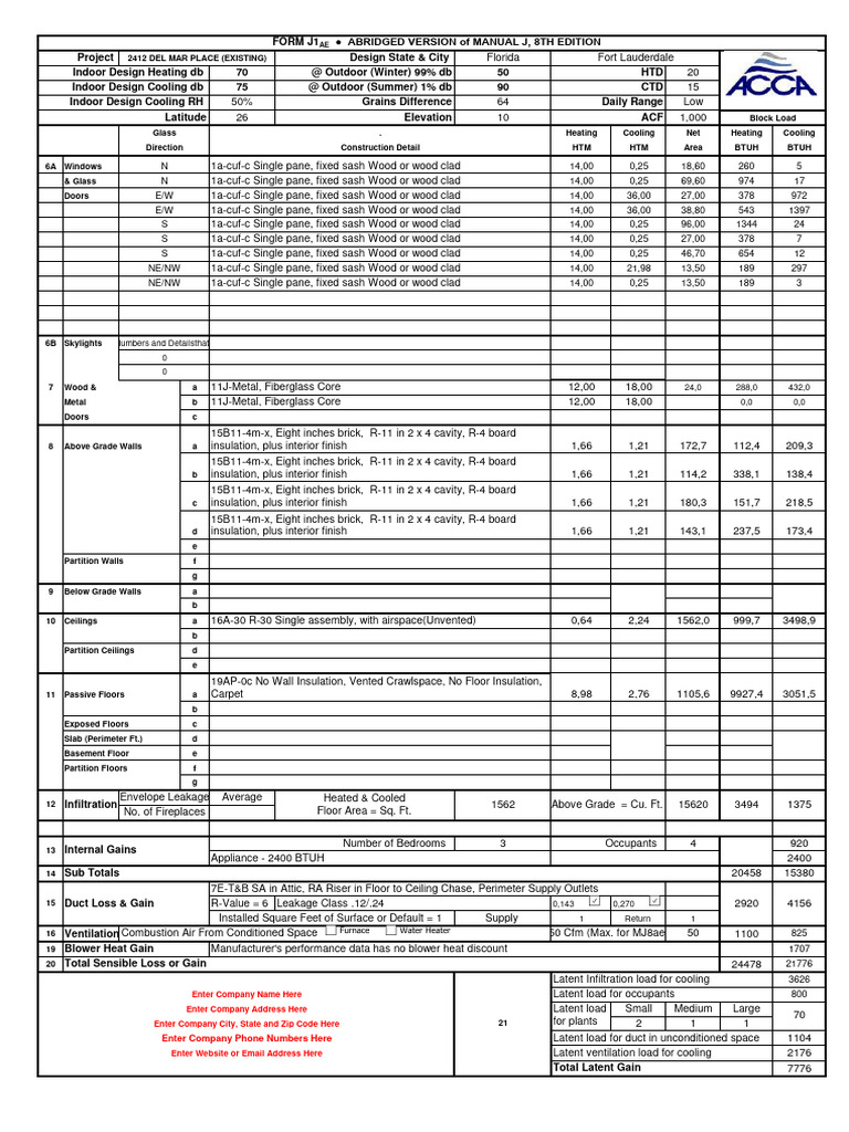 Manual J Load Calculation for Florida | PDF | Building Insulation ...