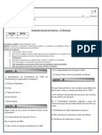 Avaliação Mensal de História - 3º Ano A - 4º Bimestre - Professor Rafael de Freitas