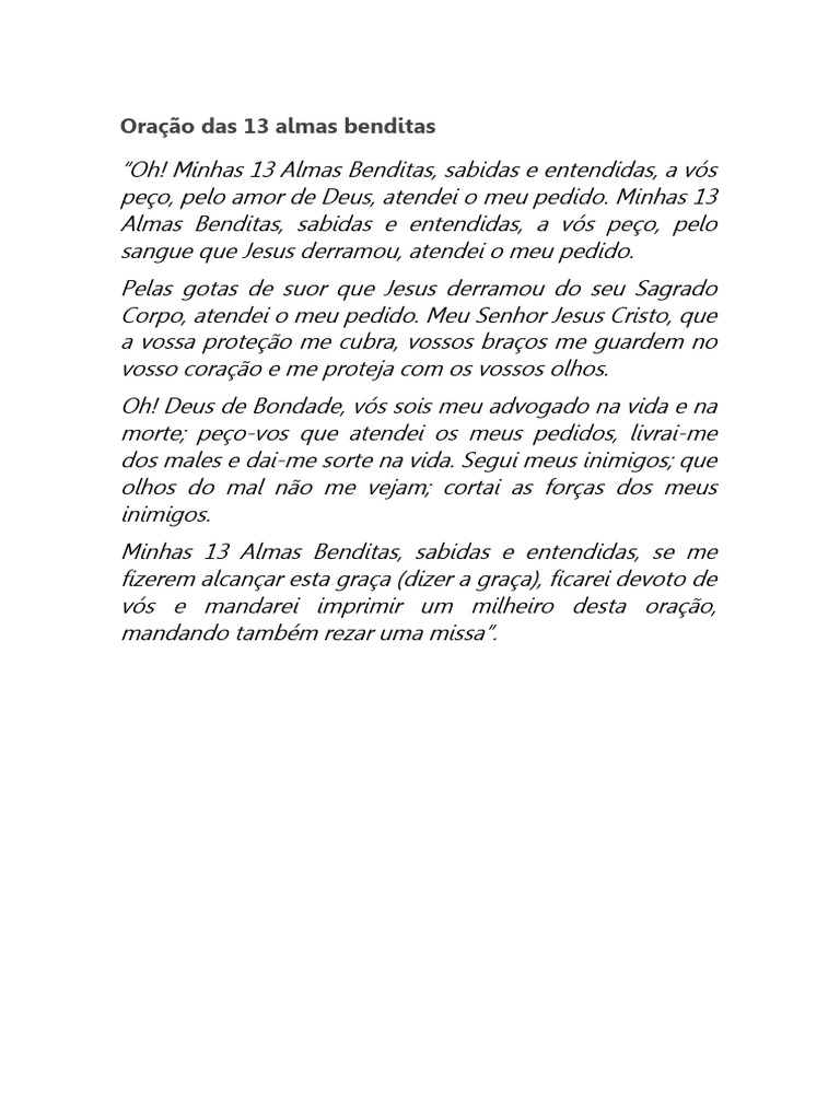 Oração Das 13 Almas Benditas Pdf
