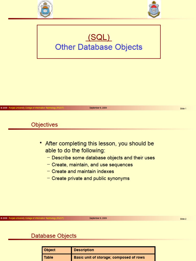 SQL 11 DB Objects | PDF | Database Index | Databases