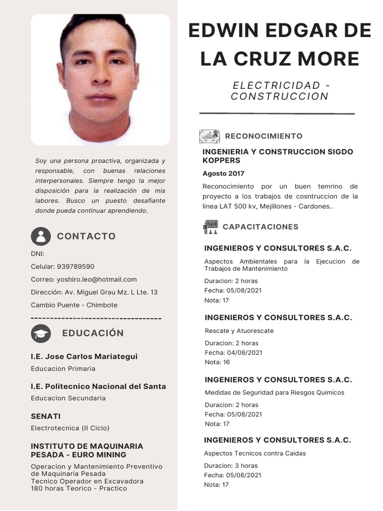 Perfil Profesional de Edwin De la Cruz | PDF