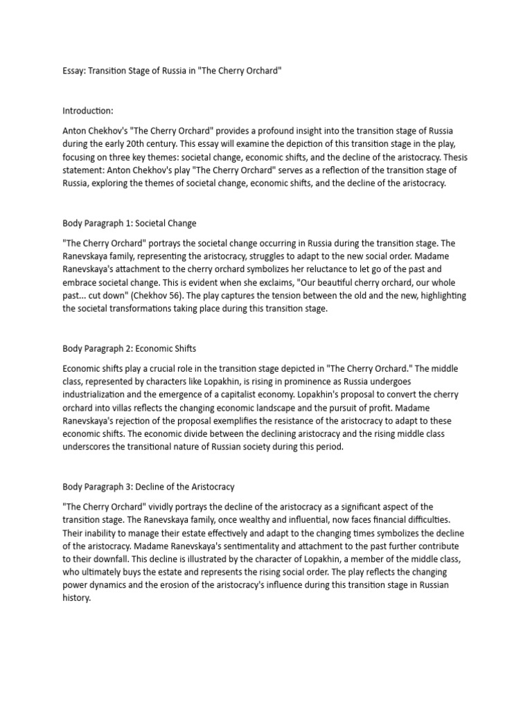 Transition Stage of Russia in The Cherry Orchard Eng 455 | PDF