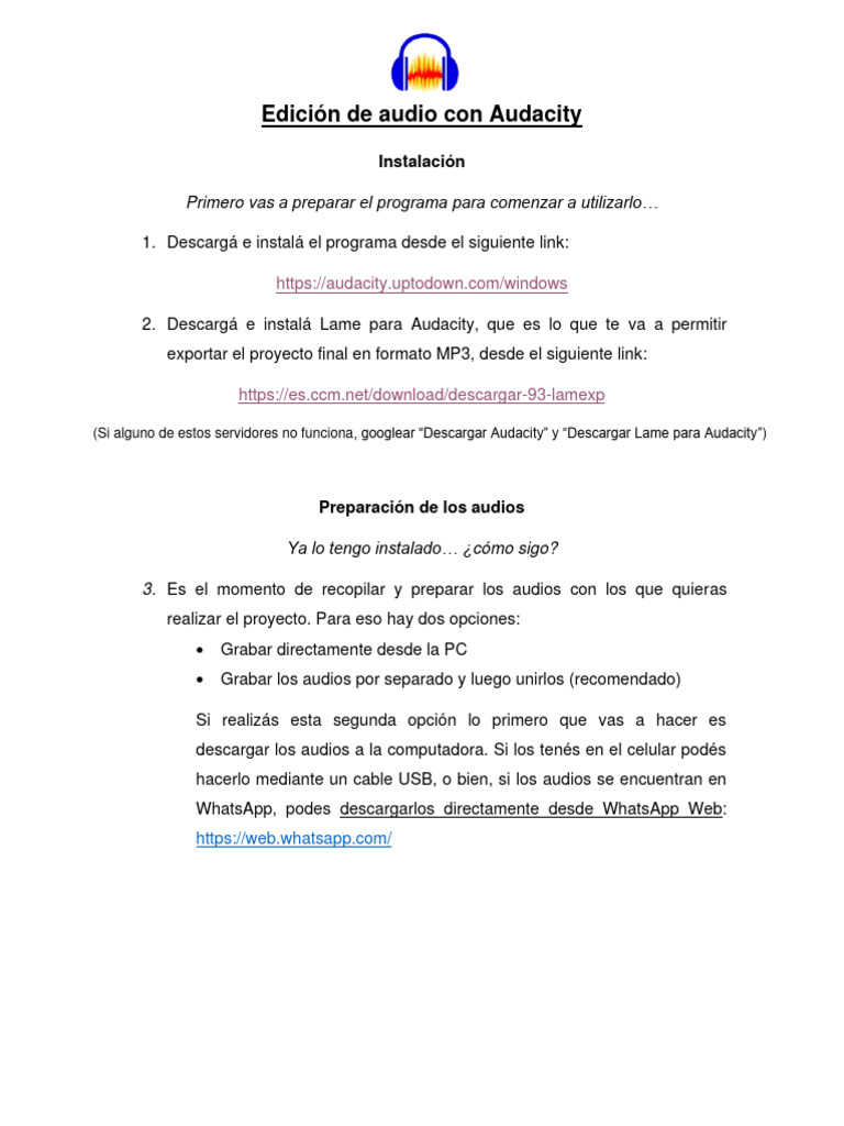 Edición de Audio Con Audacity - OMS - EPM | PDF | Mp3 | Archivo de ...