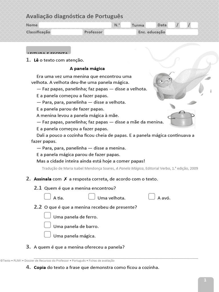 Avaliação Diagnóstica de Português - 2º Ano | PDF | Famílias ...