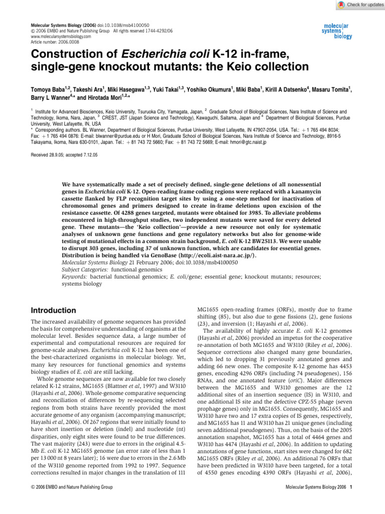 Molecular systems biology 2006 baba construction of escherichia