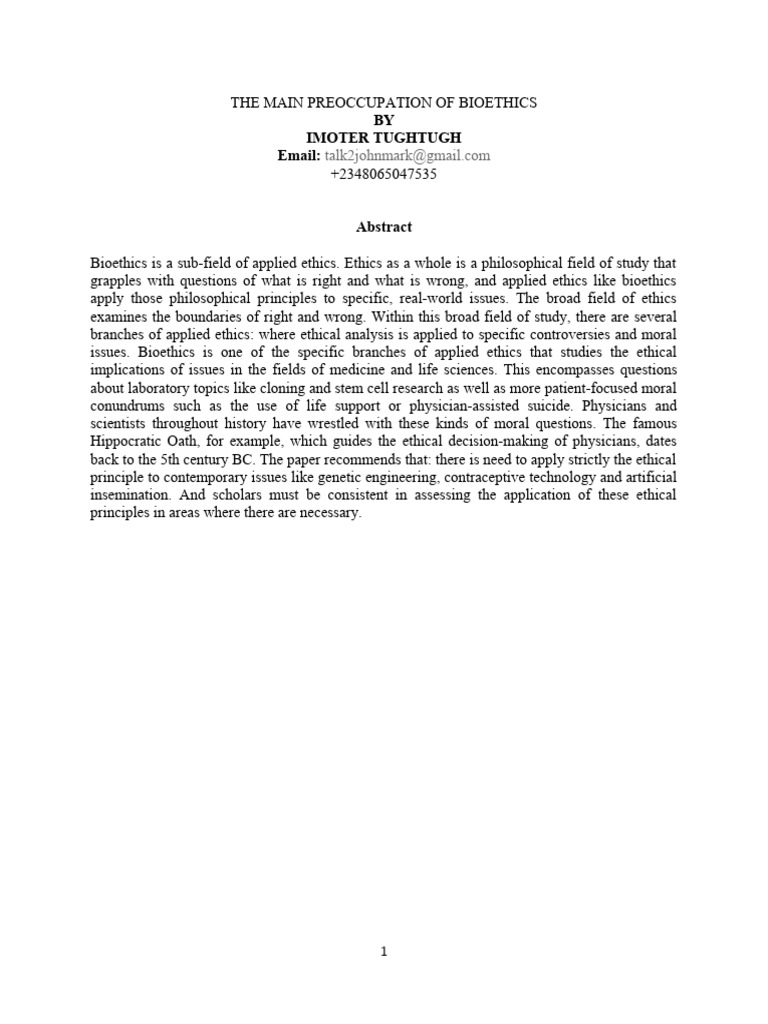 Bioethics Paper Pdf Bioethics Applied Ethics