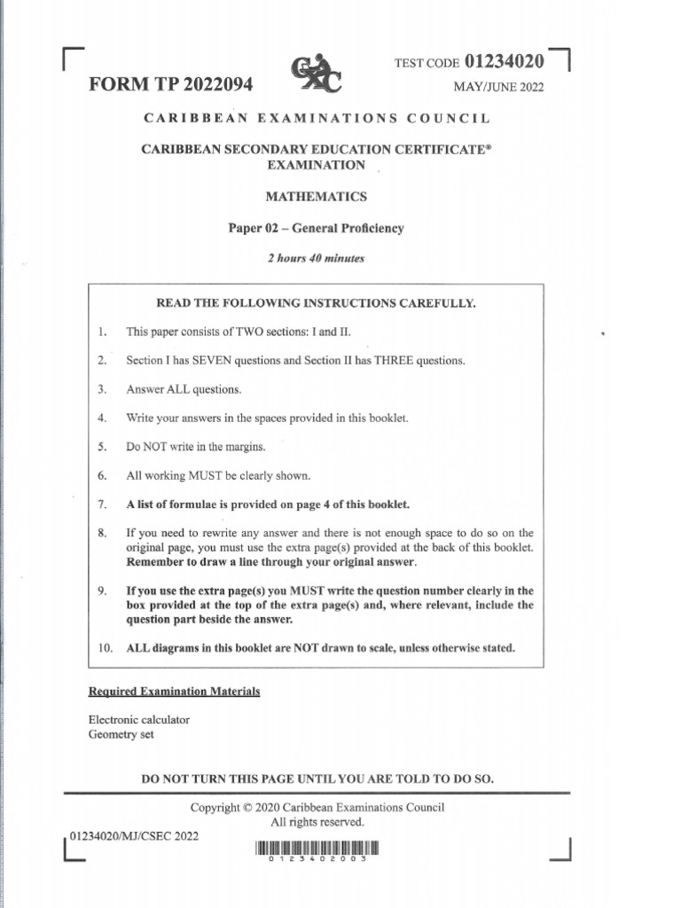 Maths Csec P2 MayJune 2022 PDF