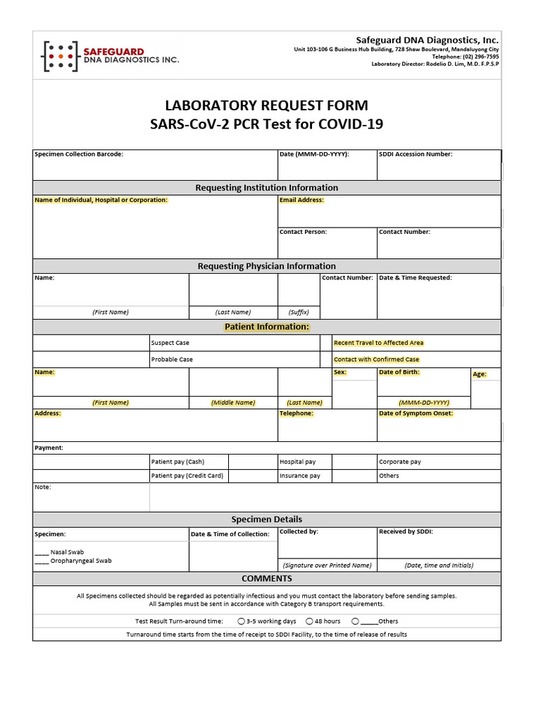 Laboratory Request Form for COVID-19 | PDF | Medicine | Health Care