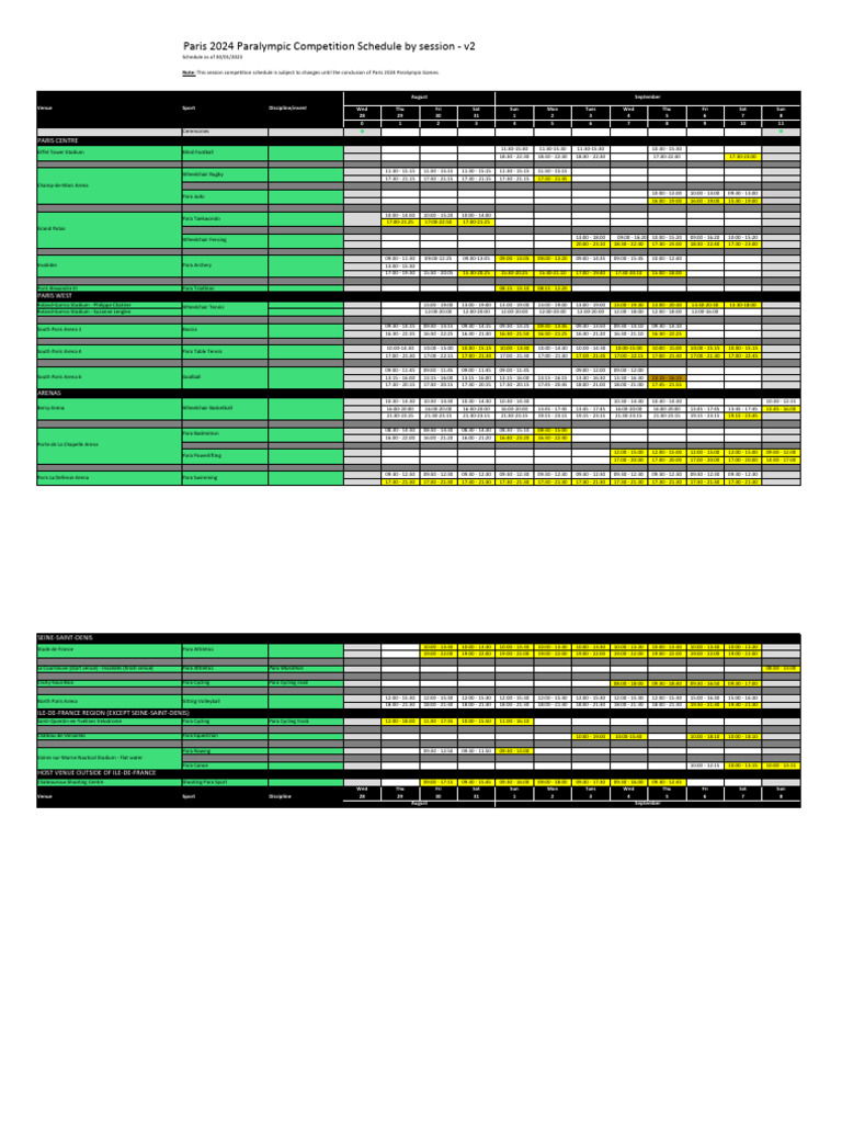 Paralympics Competition Schedule by Events - V1 | PDF