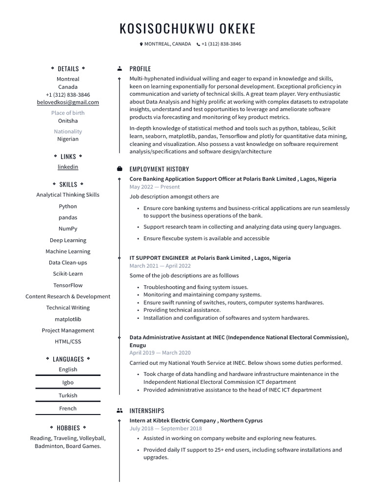 Data Analyst Resume of Kosisochukwu Okeke | PDF