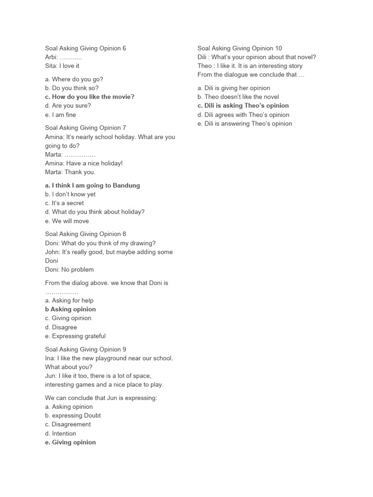 Soal Asking Giving Opinion 6 Pdf