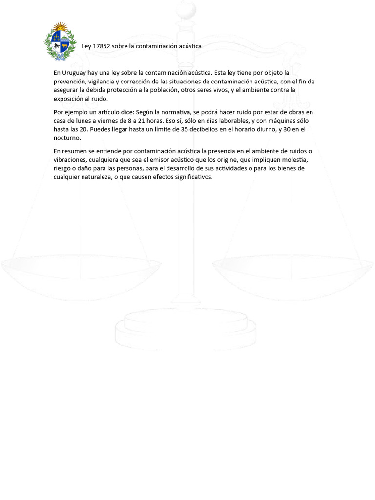 Ley 17852 Sobre La Contaminación Acústica | PDF