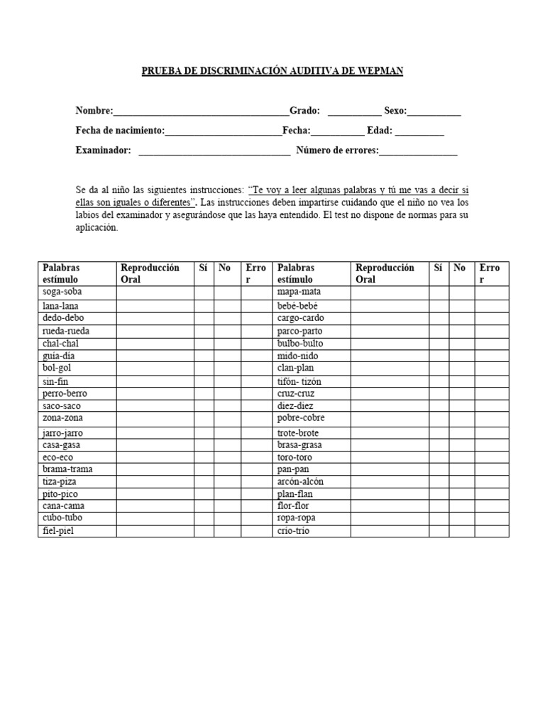 Prueba de Discriminación Auditiva de Wepman | PDF